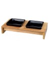 Trixie Voerset Keramiek Met Houten Onderstel Zwart 200 ML 28X15X5 CM