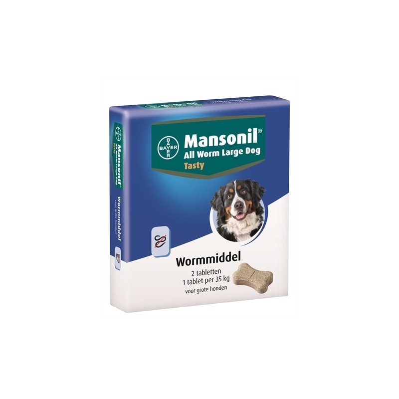 Mansonil - Grote Hond All Worm Tasty Tabletten. 2 stuks