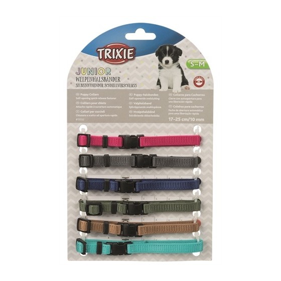 Trixie Puppy Halsbandset Fuchsia/Grafiet/Indigo/Bosgroen/Koraal 17-25 CM 6 ST