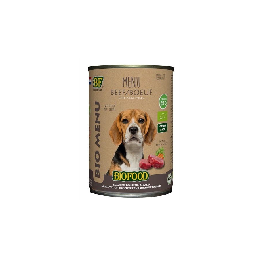BF Petfood - Organic Hond Rund Menu Blik. 12 stuks a 400gr