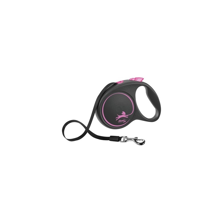 Flexi - Rollijn Black Design Tape Roze L. 5m tot 50kg