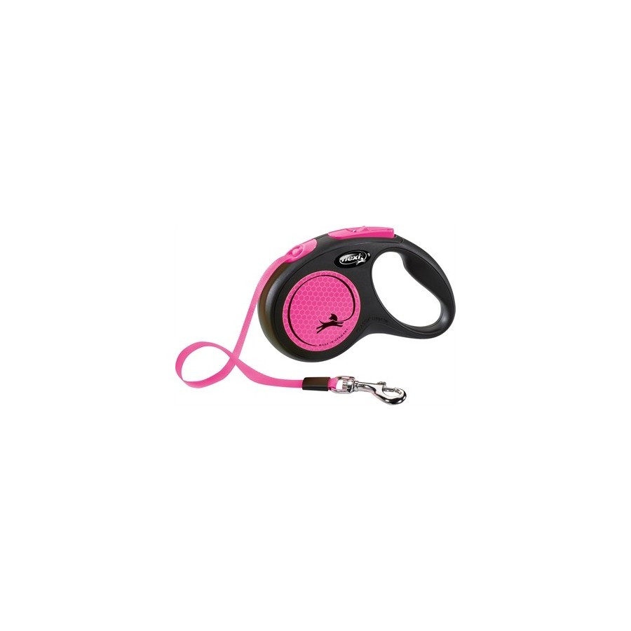 Flexi - Rollijn New Classic Neon Tape Zwart / Roze S, 5m. tot 15kg