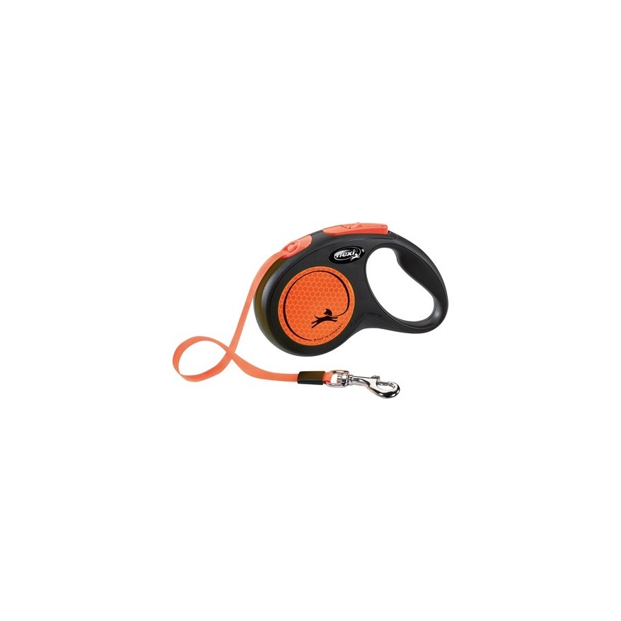 Flexi - Rollijn New Classic Neon Tape Zwart / Oranje S, 5. tot 15kg