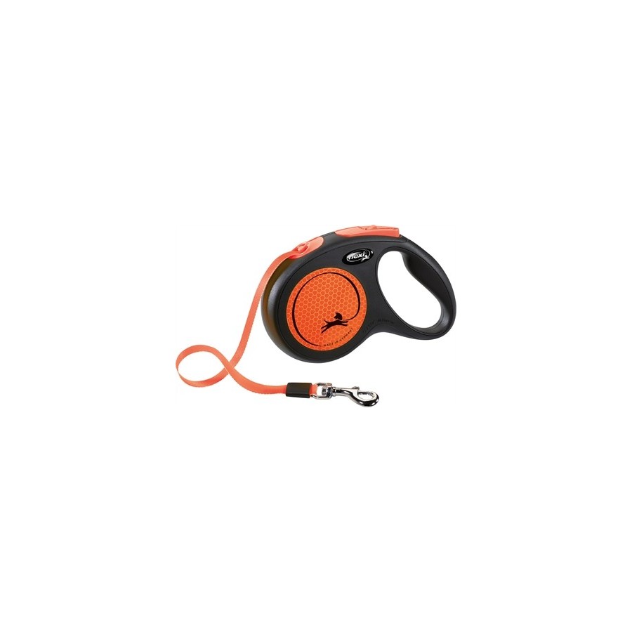 Flexi - Rollijn New Classic Neon Tape Zwart / Oranje M. 5m tot 25kg