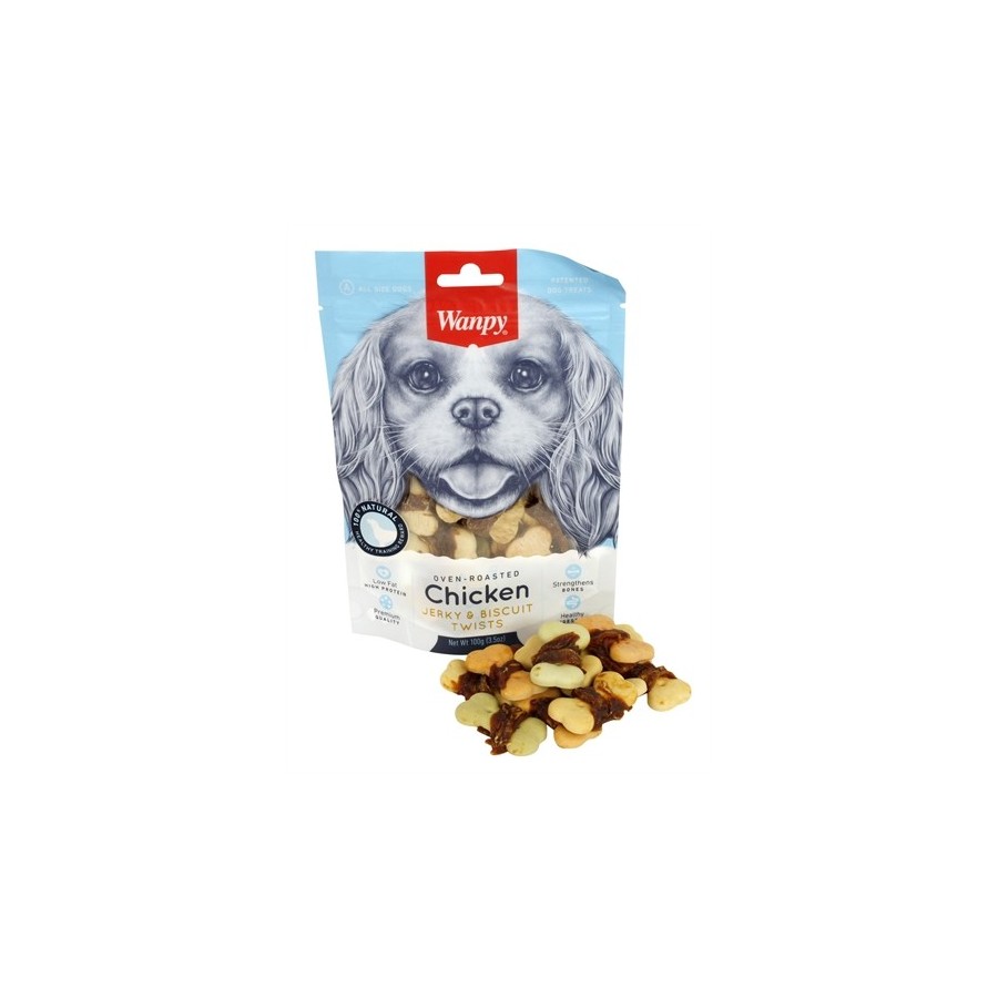 Wanpy Oven-Roasted Chicken Jerky / Biscuit Twists 100 GR