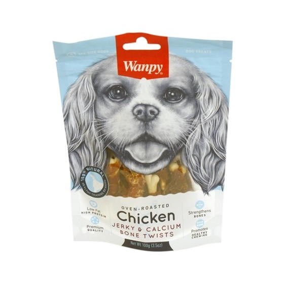 Wanpy Oven-Roasted Chicken Jerky / Calcium Bone Twists 100 GR