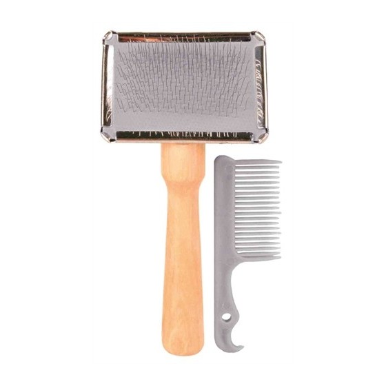 Trixie Slickerborstel Houten Greep / Metalen Pinnen Assorti 13X6 CM 3 ST