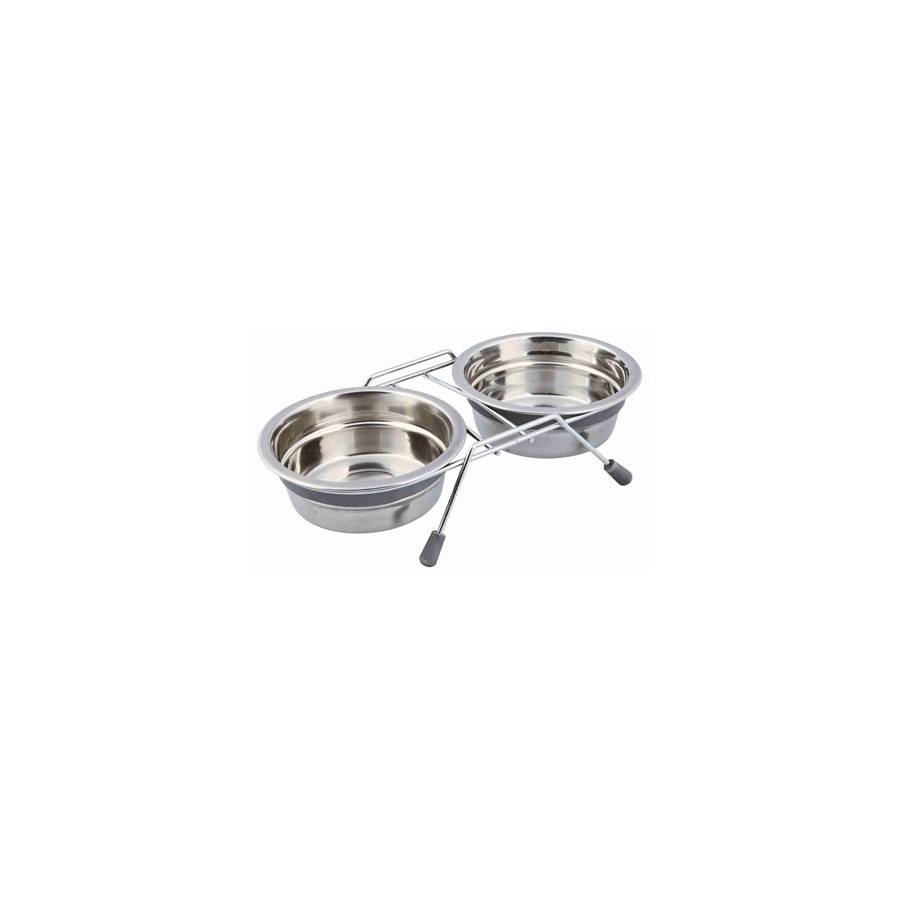 Trixie Voer / Waterbak-Set Klapperbescherming Rvs / Metaal Grijs 2X450 ML 2 ST