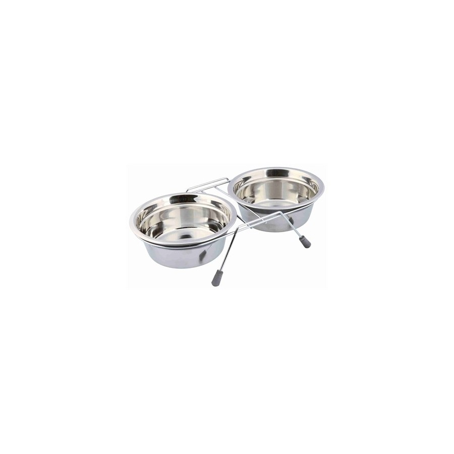 Trixie Voer / Waterbak-Set Klapperbescherming Rvs / Metaal Grijs 2X900 ML