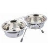 Trixie Voer / Waterbak-Set Klapperbescherming Rvs / Metaal Grijs 2X900 ML