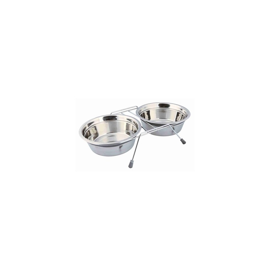 Trixie Voer / Waterbak-Set Klapperbescherming Rvs / Metaal Grijs 2X1,5 LTR