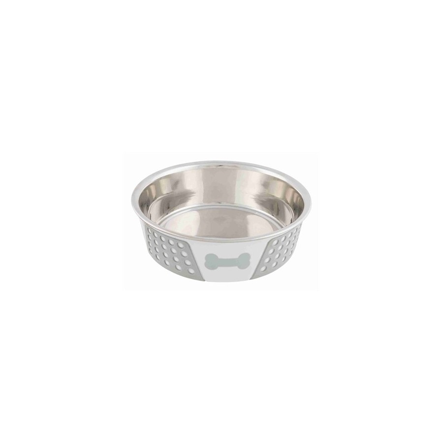 Trixie Voerbak Rvs / Silicone Wit / Grijs 21X21 CM 1,4 LTR 4 ST