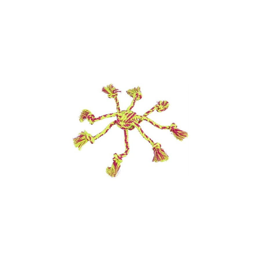 Trixie Touwspeeltje Met Ingevlochten Bal Lime/Magenta 7X7X7 CM 3 ST