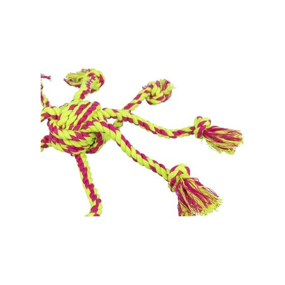 Trixie Touwspeeltje Met Ingevlochten Bal Lime/Magenta 7X7X7 CM 3 ST