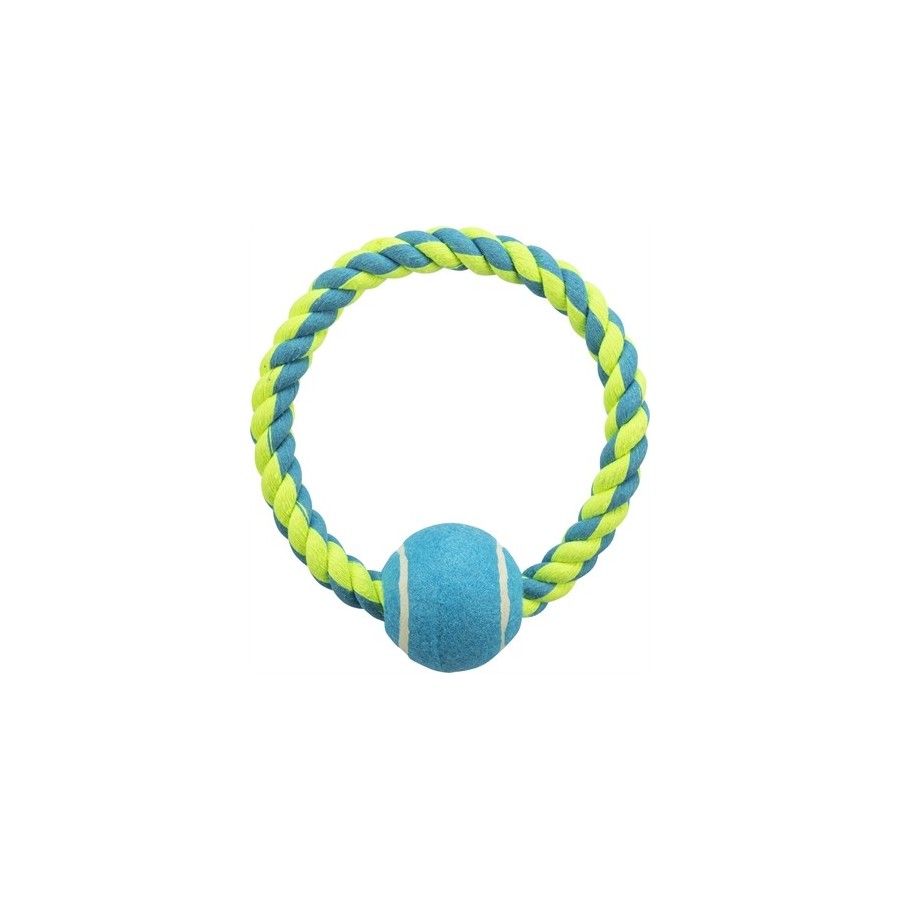 Trixie Touwring Met Tennisbal Lime/Blauw 18X6X6 CM 3 ST