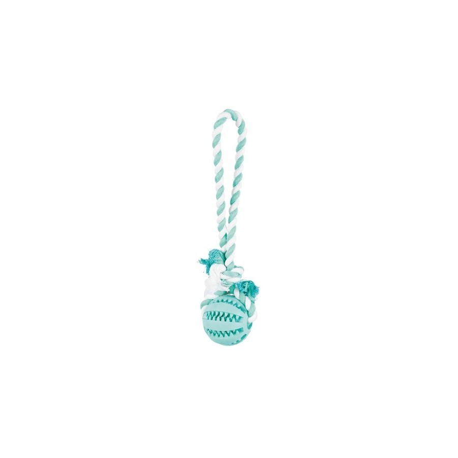 Trixie Denta Fun Natuurrubber Bal Met Muntsmaak Aan Touw 24X7X7 CM 3 ST