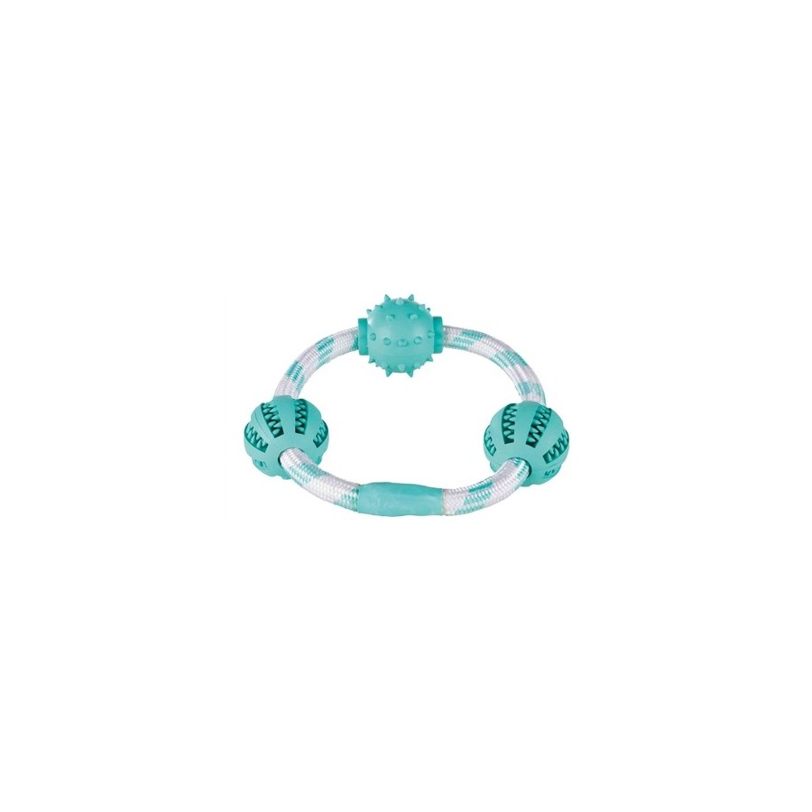 Trixie Denta Fun Koordring Met Natuurrubber Ballen Met Muntsmaak 20X20X20CM 3 ST