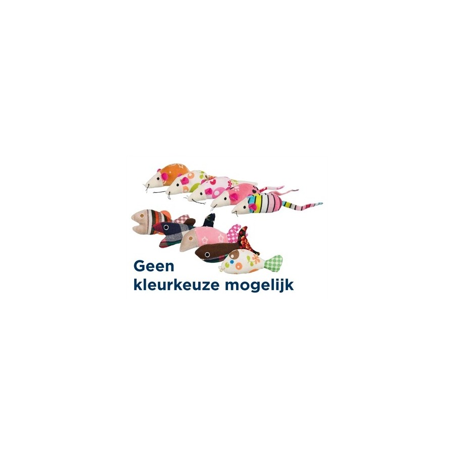 Trixie Muis / Vis, Pluche / Stof Met Kattenmunt Assorti 9-12 CM 42 ST