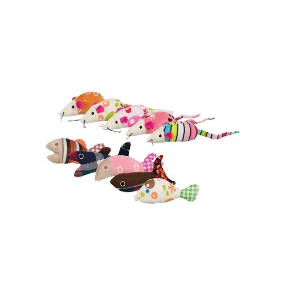 Trixie Muis / Vis, Pluche / Stof Met Kattenmunt Assorti 9-12 CM 42 ST