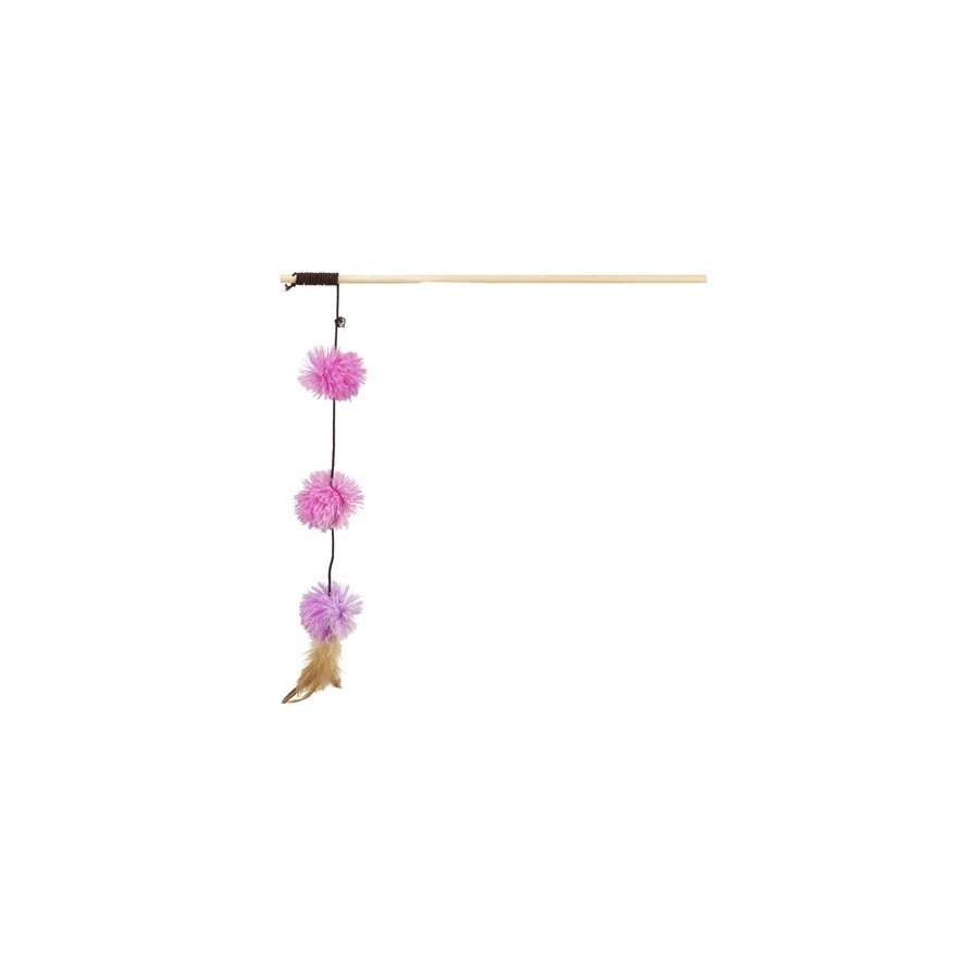 Trixie Speelhengel Pompomballen Hout / Pluche Met Valeriaan Paars 40 CM 4 ST