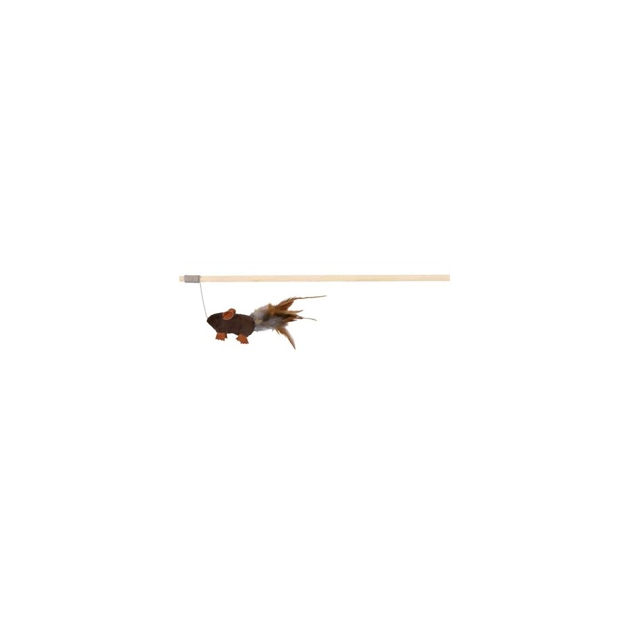 Trixie Speelhengel Muis Met Veren Hout / Pluche Met Catnip 50 CM 4 ST