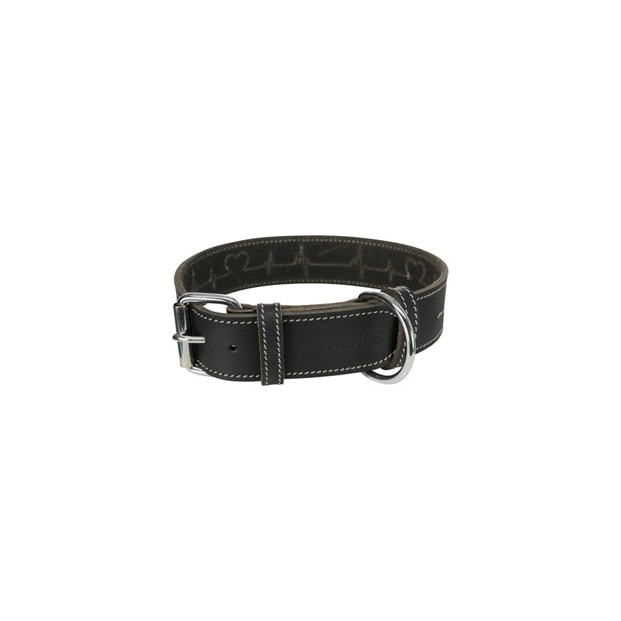 Trixie Halsband Hond Rustic Vetleer Heartbeat Zwart 38-47X4 CM
