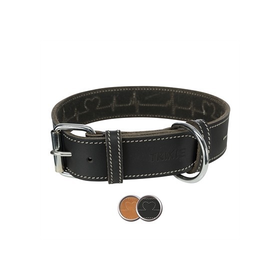 Trixie Halsband Hond Rustic Vetleer Heartbeat Zwart 55-65X4 CM