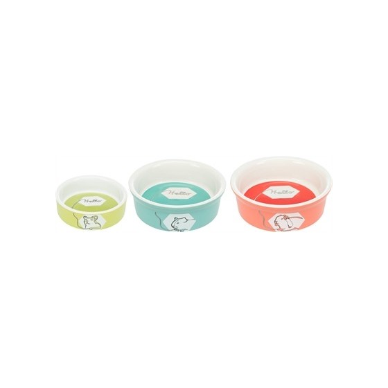 Trixie - Voerbak / Waterbak Keramiek Strip Konijn Assorti, 11cm 4st