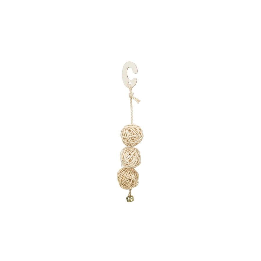 Trixie 3 Rotan Ballen Met Bel Aan Touw Naturel 24 CM