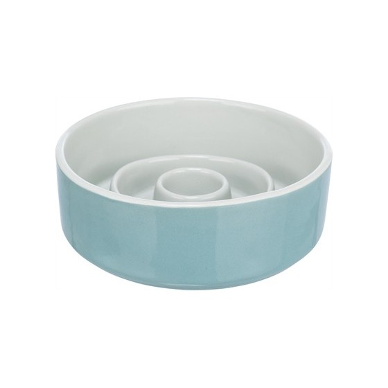 Trixie Voerbak Slowfeeding Keramiek Grijs / Blauw 17X17 CM 900 ML