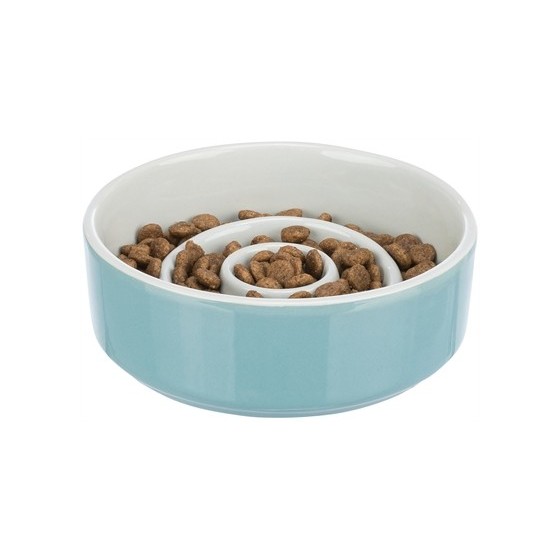Trixie Voerbak Slowfeeding Keramiek Grijs / Blauw 17X17 CM 900 ML