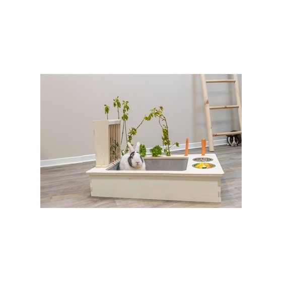 Trixie Voederstation Met Voerbak / Waterbak / Hooiruif Hout Naturel 70X47X41 CM