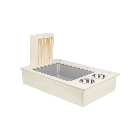 Trixie Voederstation Met Voerbak / Waterbak / Hooiruif Hout Naturel 70X47X41 CM