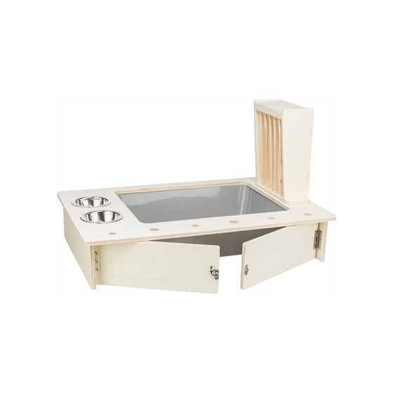 Trixie Voederstation Met Voerbak / Waterbak / Hooiruif Hout Naturel 70X47X41 CM