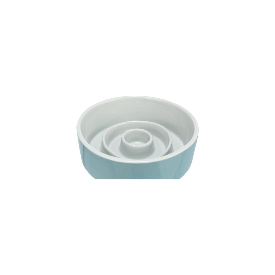 Trixie Voerbak Slowfeeding Keramiek Grijs / Blauw 14X14 CM 450 ML