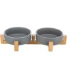 Trixie Voerbak Drinkbak Set Keramiek Grijs / Hout 31X16X6 CM 2X300 ML