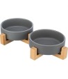 Trixie Voerbak Drinkbak Set Keramiek Grijs / Hout 31X16X6 CM 2X300 ML