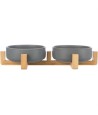Trixie Voerbak Drinkbak Set Keramiek Grijs / Hout 31X16X6 CM 2X300 ML
