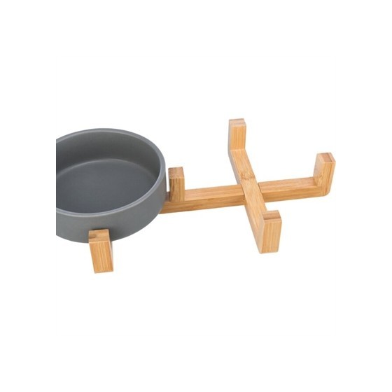 Trixie Voerbak Drinkbak Set Keramiek Grijs / Hout 31X16X6 CM 2X300 ML