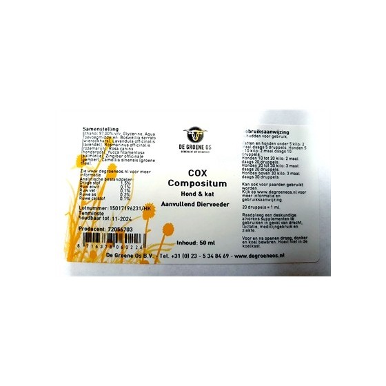 De Groene Os Cox Compositum Hond / Kat 50 ML