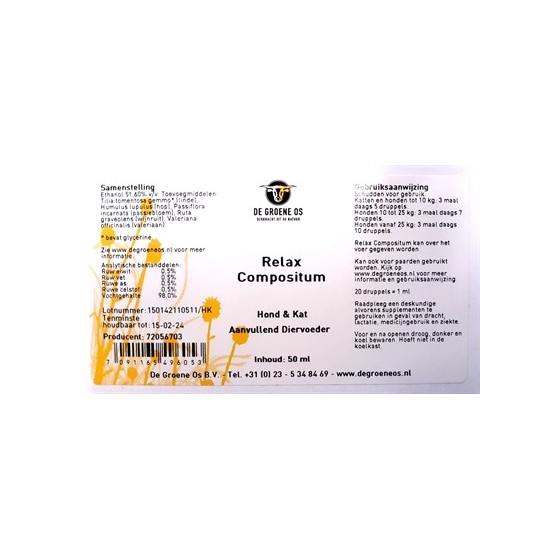 De Groene Os - Relax Compositum Hond / Kat, 50ml