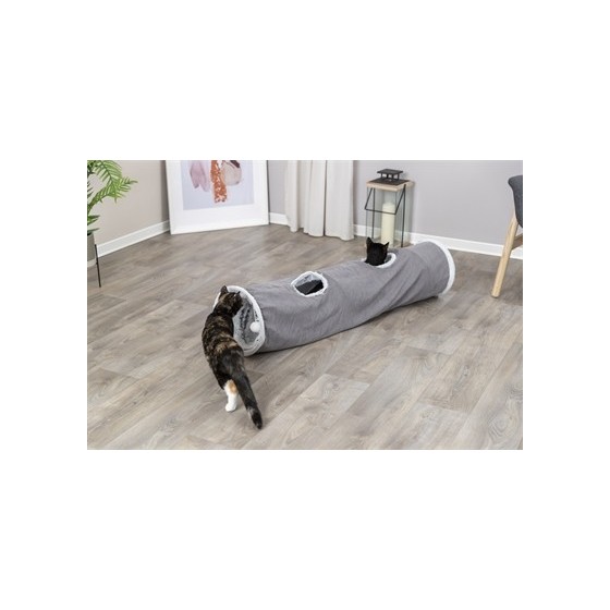 Trixie Katten Speeltunnel Harvey Velours / Pluche Grijs 27X116 CM