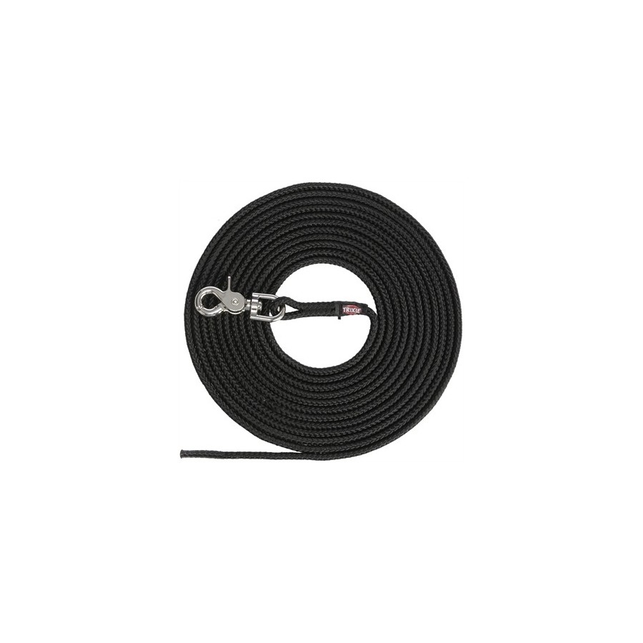 Trixie Hondenriem Sleeplijn Trigger Snap Haak Rond Zwart 15 MTR X 0,6 CM