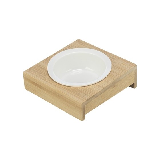 Trixie Voerbak / Waterbak Met Houder Keramiek / Bamboe 15X15X5 CM 250 ML