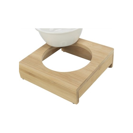 Trixie Voerbak / Waterbak Met Houder Keramiek / Bamboe 15X15X5 CM 250 ML