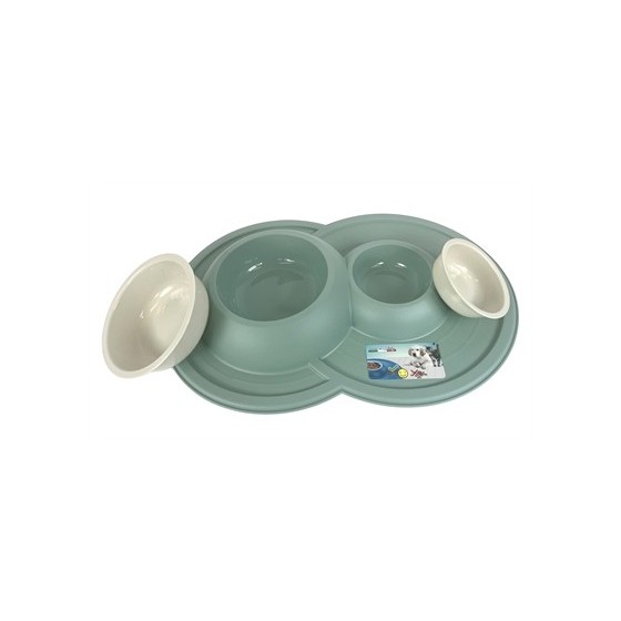 Happy Pet Mad About Pets Voerbak / Drinkbak Volcano Dubbel Salie Groen 49X33X6 CM 230/600 ML