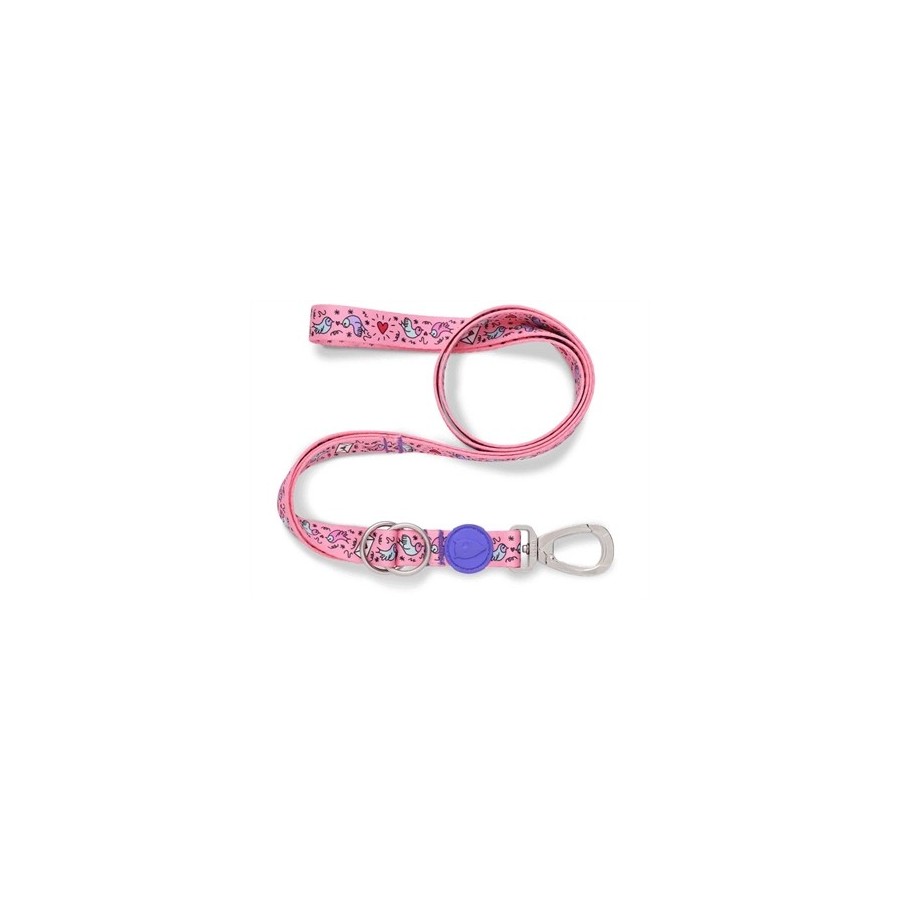 Morso Hondenriem Verstelbaar Gerecycled Sweet Tweet Roze 75-230X1,5 CM 1-4 KG