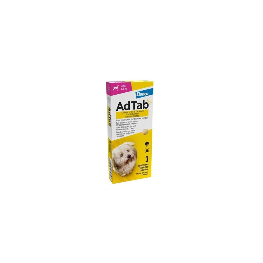 Adtab - Kauwtablet Hond 2,5 - 5,5kg. 3 Tabletten