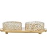 Trixie Set Voerbak / Waterbak Keramiek / Bamboe Wit / Natuur 2X300 ML 30X6X15 CM