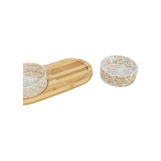 Trixie Set Voerbak / Waterbak Keramiek / Bamboe Wit / Natuur 2X300 ML 30X6X15 CM